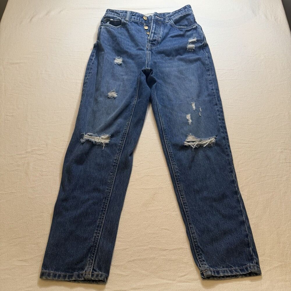 Ripped Mom Jeans Women’s Size 0 Long Distressed High Rise Stretch Raw Hem